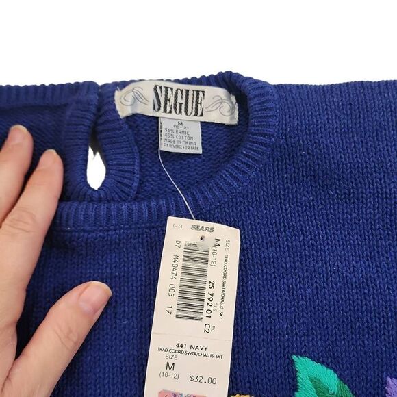 Segue Women's Blue Embroidered Flower Short Sleeve Top Medium (10-12) NWT - Picture 3 of 11